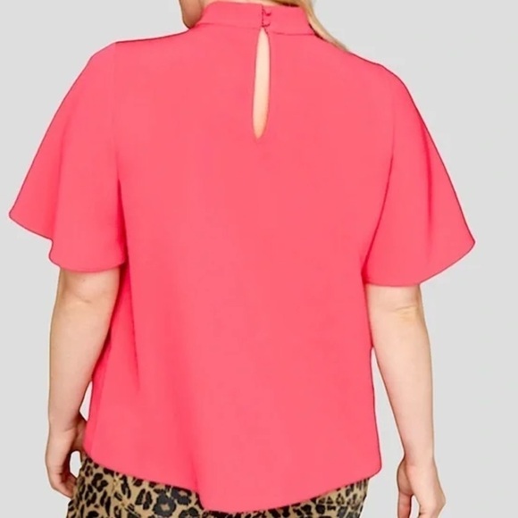 Lane Bryant Pink Keyhole Flutter Sleeve Choker Blouse Hot Pink Size 16 D - Picture 2 of 9